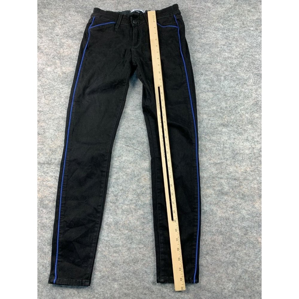 Womens 28 Paige Black Skinny Jeans Pants with Blue Piping Zip Button Pockets - Picture 9 of 12